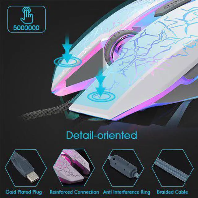 Alt view image 6 of 8 - Jansicotek Gaming Mouse Wired [2400 DPI]  [ Breathing Light] Ergonomic Game Computer Mice with 6 Buttons for PC,Gamer,White