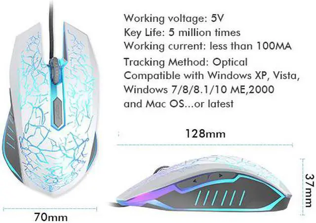 Alt view image 2 of 8 - Jansicotek Gaming Mouse Wired [2400 DPI]  [ Breathing Light] Ergonomic Game Computer Mice with 6 Buttons for PC,Gamer,White
