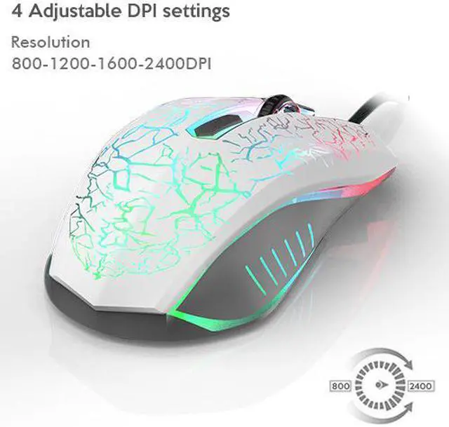 Alt view image 4 of 8 - Jansicotek Gaming Mouse Wired [2400 DPI]  [ Breathing Light] Ergonomic Game Computer Mice with 6 Buttons for PC,Gamer,White