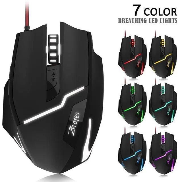 Alt view image 2 of 7 - Zelotes 7200 DPI Gaming Mouse,7 Buttons,Multi-Modes LED Lights, 7 Adjustable DPI Levels, 600/1000/1600/2400/3200/5400/7200DPI USB Optical Wired Mice for Gamer PC MAC Laptop