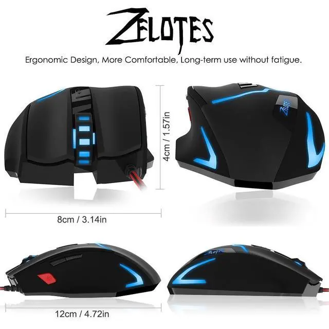 Alt view image 4 of 7 - Zelotes 7200 DPI Gaming Mouse,7 Buttons,Multi-Modes LED Lights, 7 Adjustable DPI Levels, 600/1000/1600/2400/3200/5400/7200DPI USB Optical Wired Mice for Gamer PC MAC Laptop