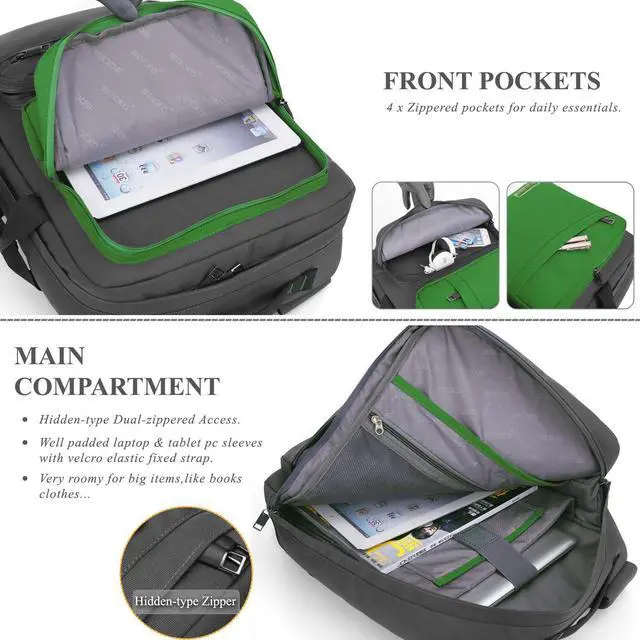 Alt view image 5 of 7 - SOCKO Convertible Backpack Messenger Bag Shoulder bag Laptop Case Handbag Business Briefcase Multi-functional Travel Rucksack Fits 17.3 Inch Laptop For Men/Women-Green