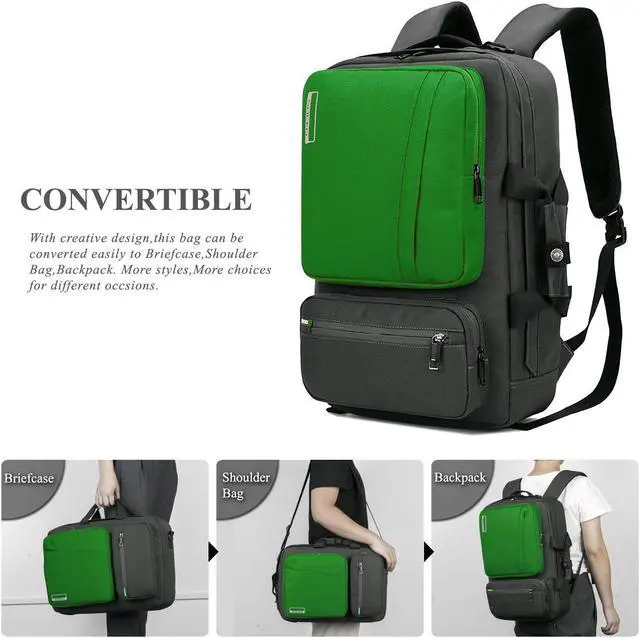 Alt view image 7 of 7 - SOCKO Convertible Backpack Messenger Bag Shoulder bag Laptop Case Handbag Business Briefcase Multi-functional Travel Rucksack Fits 17.3 Inch Laptop For Men/Women-Green