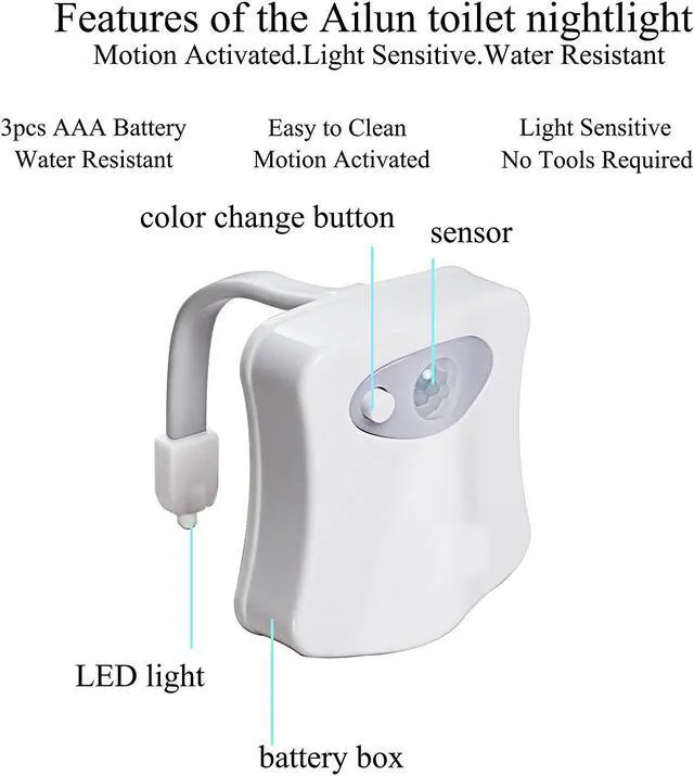 Alt view image 3 of 7 - (PACK OF 2 )Motion Activated Toilet Night Light, LED Bowl Light, Motion Sensor Seat Light 8 Color Changing, Fit Any Toilet, White