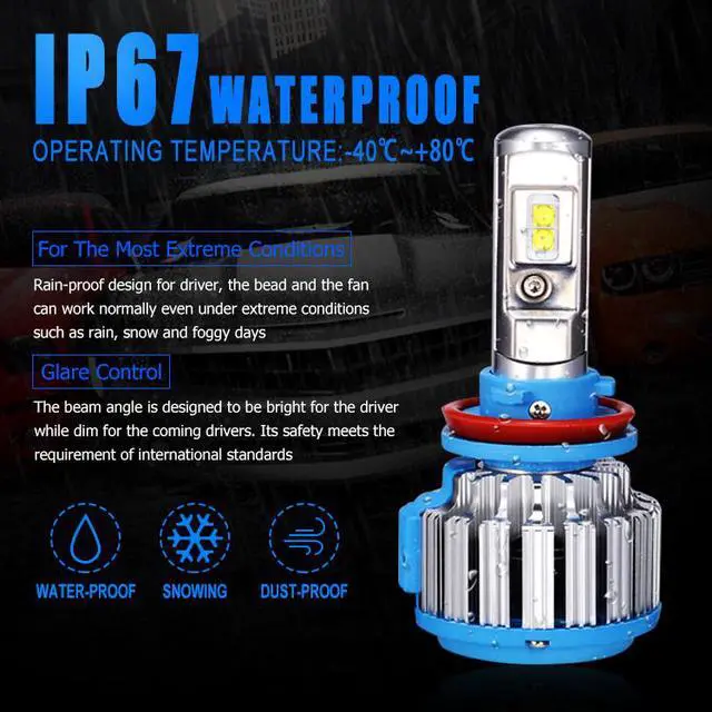Alt view image 5 of 7 - H11/H8/H9 LED headlight bulbs kit apply to car headlamp and fog-front (Attention model) 70W 7200LM 6000K White 2 Year Warranty