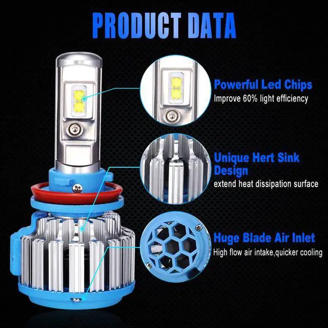 Alt view image 2 of 7 - H11/H8/H9 LED headlight bulbs kit apply to car headlamp and fog-front (Attention model) 70W 7200LM 6000K White 2 Year Warranty