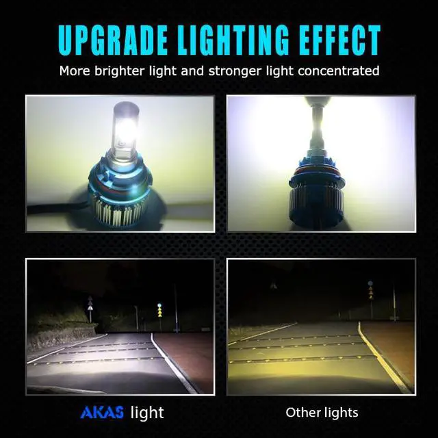 Alt view image 5 of 7 - 9007/HB5 Hi/Lo LED Headlight Bulbs Car Light Conversion Kit Convex LED Chilps 70W 7200LM 6000K Cool White - 2 Year Warranty
