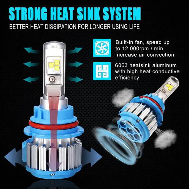 Alt view image 4 of 7 - 9007/HB5 Hi/Lo LED Headlight Bulbs Car Light Conversion Kit Convex LED Chilps 70W 7200LM 6000K Cool White - 2 Year Warranty