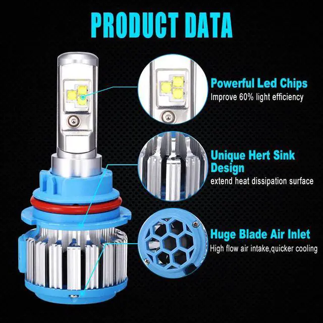 Alt view image 3 of 7 - 9007/HB5 Hi/Lo LED Headlight Bulbs Car Light Conversion Kit Convex LED Chilps 70W 7200LM 6000K Cool White - 2 Year Warranty