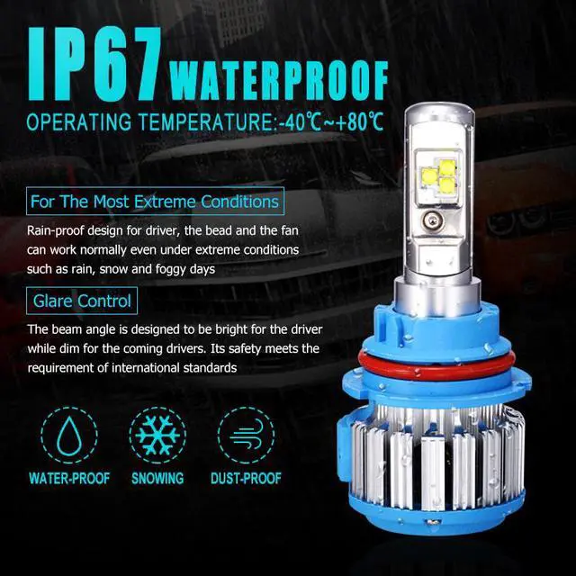 Alt view image 7 of 7 - 9007/HB5 Hi/Lo LED Headlight Bulbs Car Light Conversion Kit Convex LED Chilps 70W 7200LM 6000K Cool White - 2 Year Warranty