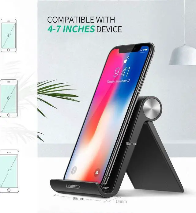 Alt view image 5 of 7 - Jansicotek Cell Phone Stand, Adjustable Phone Stand Holder Cradle Compatible iPhone X 8 7 6 6s Plus Se 5 5s 5c iPad, Galaxy Smartphone E-Reader, Black