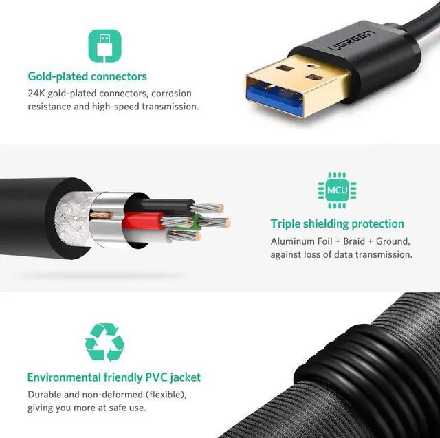 Alt view image 3 of 8 - Jansicotek USB 3.0 Cable (USB to USB Cable Male to Male) for External Hard Drives, Modems, Printers, Cameras, Computer, Laptop & More (3.3 Feets, 1m)