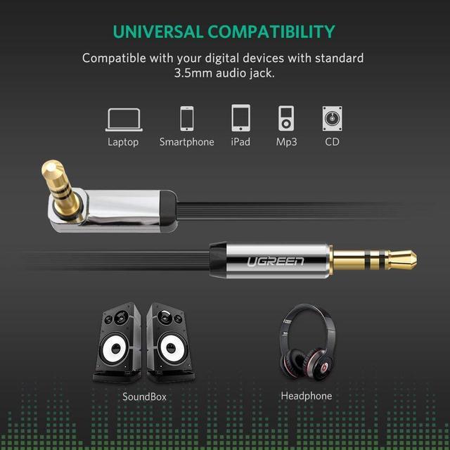 Alt view image 2 of 7 - 24K Gold Plated 3.5mm Aux Cable 90 Degree Right Angle Male to Male for Apple iPhone, iPod, iPad, Samsung, Smartphones, Tablets and Speakers,24K Gold Plated Male to Male-(Black, 1.65ft/0.5m)