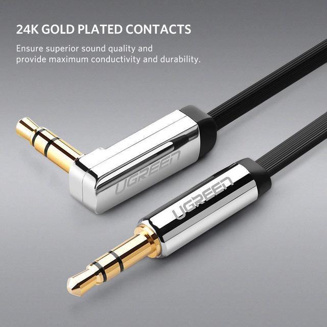 Alt view image 3 of 7 - 24K Gold Plated 3.5mm Aux Cable 90 Degree Right Angle Male to Male for Apple iPhone, iPod, iPad, Samsung, Smartphones, Tablets and Speakers,24K Gold Plated Male to Male-(Black, 1.65ft/0.5m)