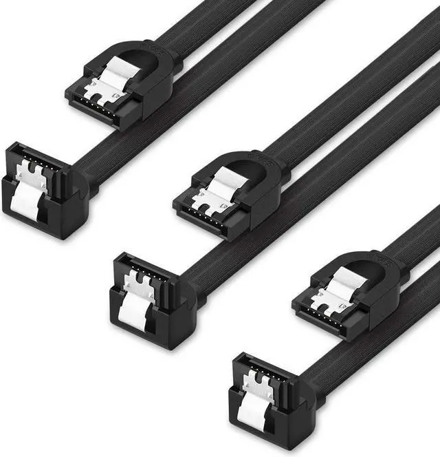 Main image of Jansicotek SATA Cable III 90 Degree 3 Pack 6Gbps Straight to Right HDD SDD Data Cable with Locking Latch 18 Inch for SATA HDD, SSD, CD Driver, CD Writer