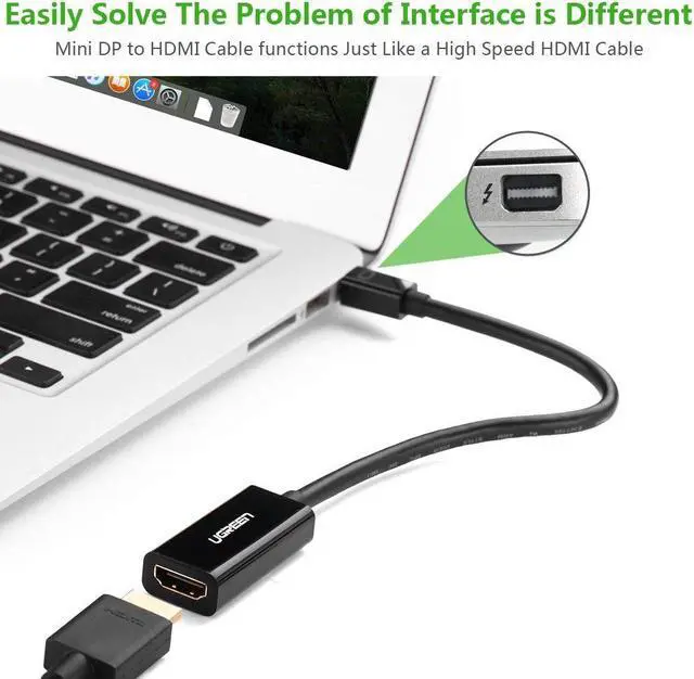 Alt view image 6 of 8 - Jansicotek Mini DisplayPort to HDMI Adapter, Thunderbolt 2.0 to HDMI Converter Compatible MacBook Air, iMac, MacBook Pro, Surface Dock, Monitor, Projector - Black