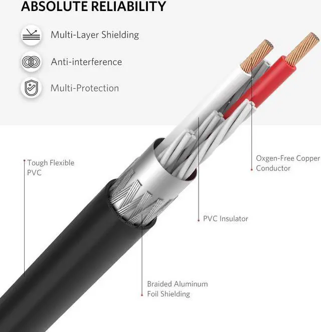 Alt view image 5 of 7 - Jansicotek 3.5 mm to 2RCA Cable, J&D RCA Cable Gold-Plated [Copper Shell] [Heavy Duty] 3.5mm Male to 2 RCA Male Stereo Audio Adapter Cable 20CM