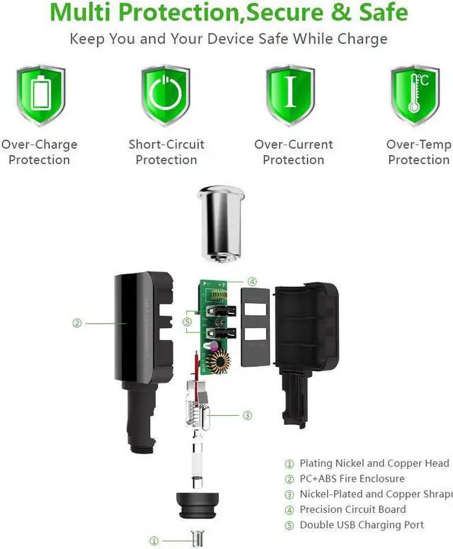 Alt view image 4 of 7 - Jansicotek 5V 3.4A Dual USB Car Charger Compatible Samsung Galaxy S8/S8 Plus/S9/S9 Plus/Note 9/8, LG V30/V20/G6/G5, HTC 10/U11 in-Car Navigation, Voice Initiated Calling, and Music Streaming