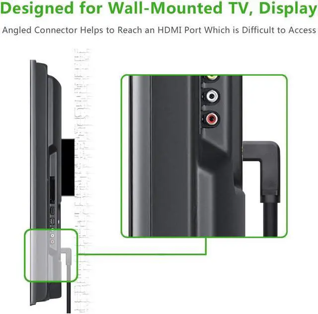 Alt view image 3 of 7 - Jansicotek 4K HDMI Cable Right Angle 90 Degree - High Speed 18GBPs HDMI Wire Cord Support 4K 60Hz 2K 2160p 1440p 1080p 3D ARC Ethernet Video Gaming Xbox One PS4 & 4K Apple TV HDTV Projector, 3 Feet