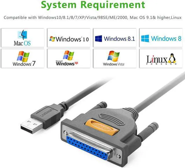 Alt view image 4 of 7 - Jansicotek USB to Printer DB25 25-Pin Parallel Port Cable Adapter Connector IEEE 1284 Converter for Laptop Desktop PC Supports Windows, Mac OS, Linux, 2meter/6.5ft