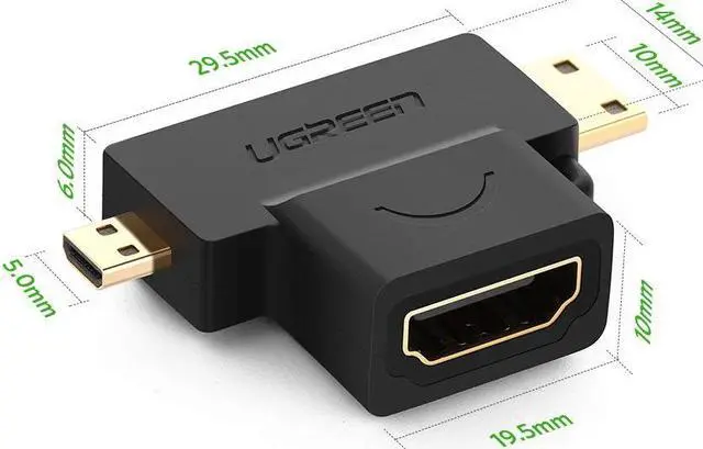 Alt view image 3 of 6 - Jansicotek HDMI Adapter 2 in 1 Mini HDMI and Micro HDMI Male to HDMI Female T HDMI Coupler Gold Plated HDMI Cable Connector-2Pack