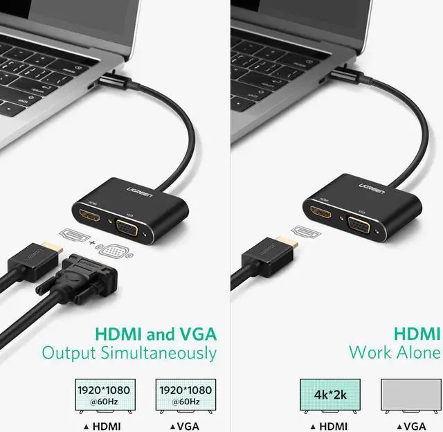 Alt view image 3 of 7 - Jansicotek USB C to HDMI 4K VGA Adapter, USB 3.1 Type C to VGA HDMI UHD Video Converter Adaptor for 2018 iPad Pro/MacBook Pro/Chromebook/Lenovo 900/Dell XPS/Samsung Galaxy S8 S9, No Driver