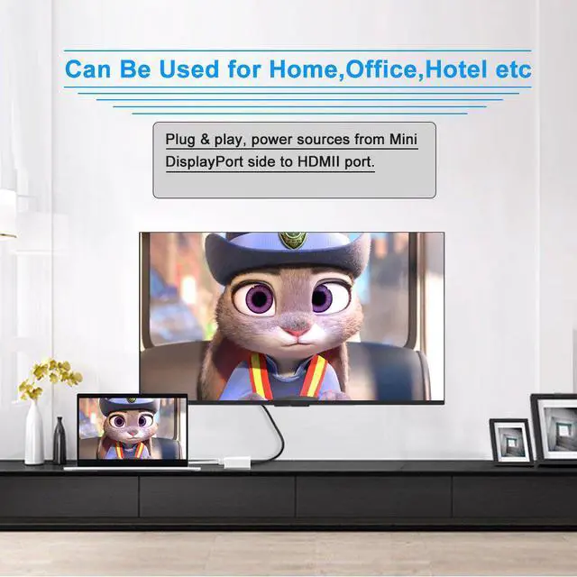 Alt view image 6 of 8 - Jansicotek Gold Plated Mini DisplayPort to HDMI 4K Adapter (Black) - Thunderbolt 2 Compatible for MacBooks & Mac Mini, Surface Pro's, Surface Book, Chromebook Pixel, etc.- White