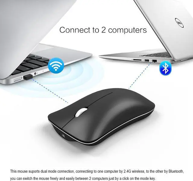 Alt view image 5 of 7 - HXSJ Wireless Gaming Mouse, Unique Silent Click, Bluetooth + 2.4 G wireless Mice, 1600DPI for PC Computer Laptop Office - Black