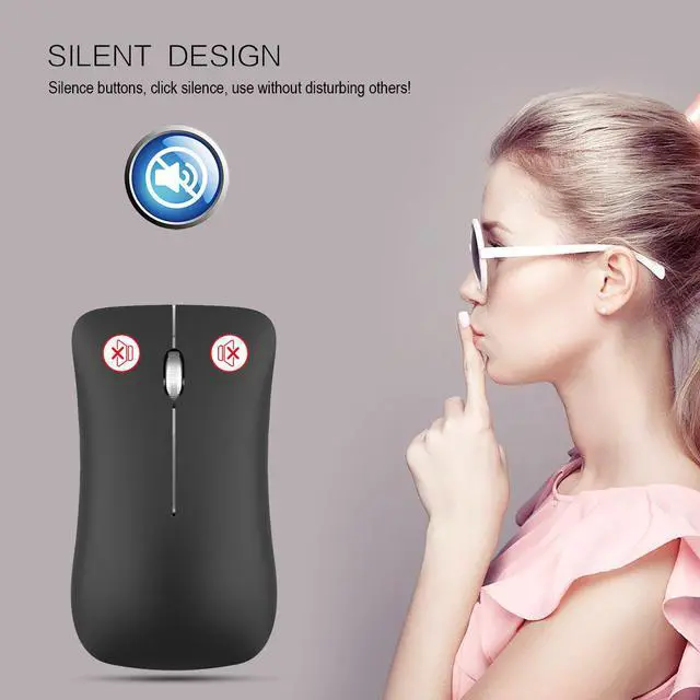 Alt view image 6 of 7 - HXSJ Wireless Gaming Mouse, Unique Silent Click, Bluetooth + 2.4 G wireless Mice, 1600DPI for PC Computer Laptop Office - Black