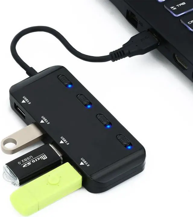 Alt view image 7 of 8 - Jansicotek USB Hub, 4 Port USB 3.0 Ultra Slim Portable Data Hub Applicable with Individual Power Switch and LED for iMac Pro, MacBook Air, Mac Mini/Pro, Surface Pro, Notebook PC, Laptop, Mobile HDD