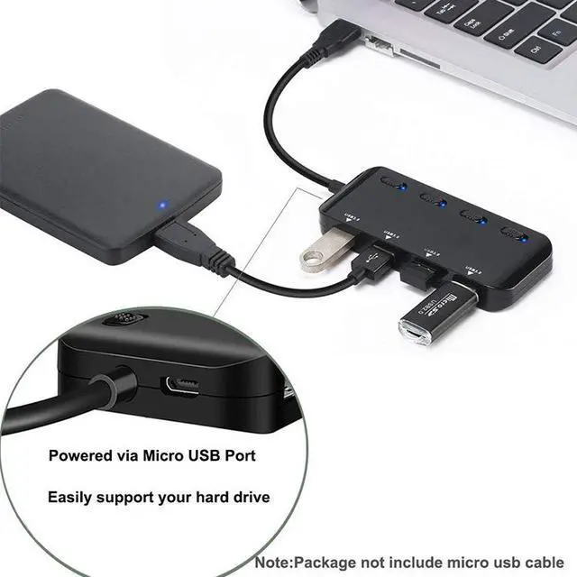 Alt view image 2 of 7 - Jansicotek 4-Port USB 3.0 Hub, Portable Data Hub with Individual Power Switch and LED Compatible iMac Pro, MacBook Air, Mac Mini/Pro, Surface Pro, Notebook PC, Laptop, USB Flash Drives, and Mobile HDD