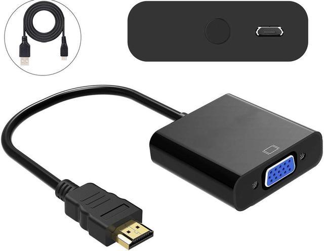Jansicotek HDMI to VGA Adapter with Micro USB Charging Cord, HDMI to Adapter (Male to Female) Compatible with Computer, Desktop, Laptop, PC, Monitor, Projector, HDTV, and More - Black VGA /