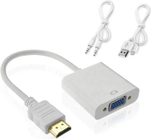 Main image of Jansicotek HDMI to VGA Adapter (HDMI to VGA Converter) with 3.5mm Audio Port & Micro USB Charging Port - For Computer, Desktop, Laptop, PC, Monitor, Projector, HDTV, Chromebook, Raspberry Pi - White