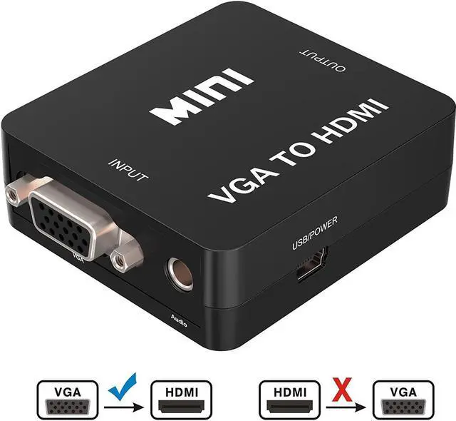 Main image of Jansicotek VGA to HDMI Converter Adapter - Gold-Plated VGA Female to HDMI Female to  Adapter for Computer, Desktop, Laptop, PC, Monitor, Projector, HDTV, Raspberry Pi, Roku, Xbox and More (Black)