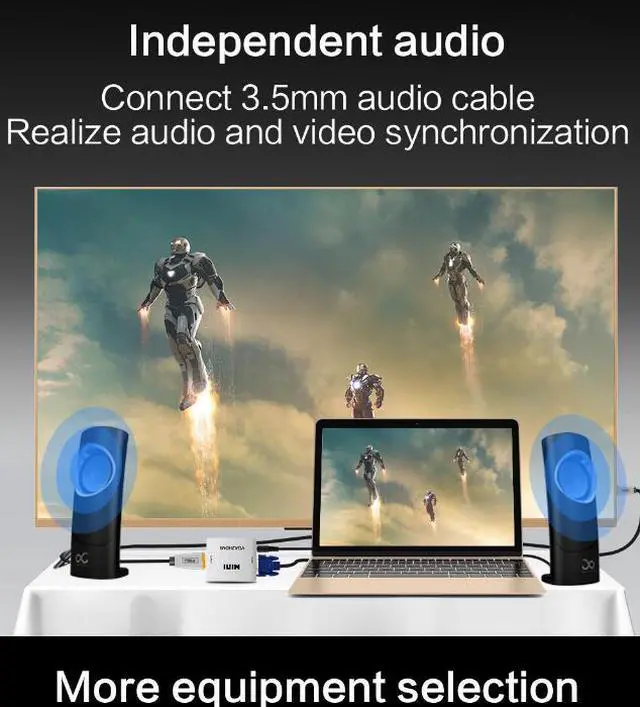 Alt view image 7 of 8 - Jansicotek VGA to HDMI Converter Adapter - Gold-Plated VGA Female to HDMI Female to  Adapter for Computer, Desktop, Laptop, PC, Monitor, Projector, HDTV, Raspberry Pi, Roku, Xbox and More (Black)