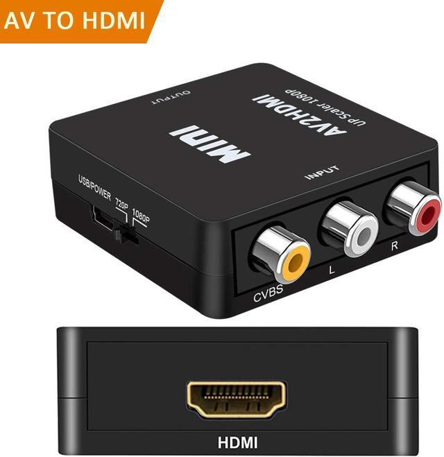 RCA to HDMI, 1080P Mini RCA Composite CVBS AV to HDMI Video Audio Converter  Adapter Supporting PAL/NTSC with USB Charge Cable for PC Laptop Xbox PS4  PS3 TV STB VHS VCR Camera