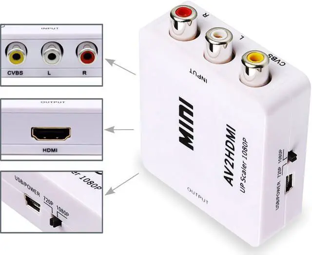 Alt view image 4 of 7 - Jansicotek RCA to HDMI, AV to HDMI,1080P Mini RCA Composite Cvbs AV to HDMI Video Audio Converter Adapter Supporting PAL/Ntsc with USB Power Cable for PC Laptop Xbox PS4/3 TV STB VHS VCR Camera-White