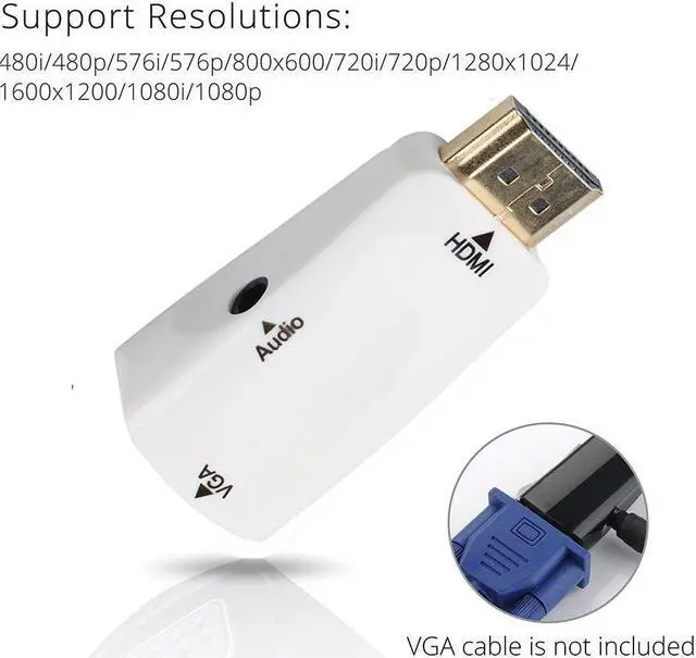 Alt view image 3 of 7 - Jansicotek HDMI to VGA(Male to Female) Converter With 3.5mm Audio Cable  for PC Laptop Tablet and Other HDMI Input Devices Support 1080P HDTV Adapter Hot Sales  - White