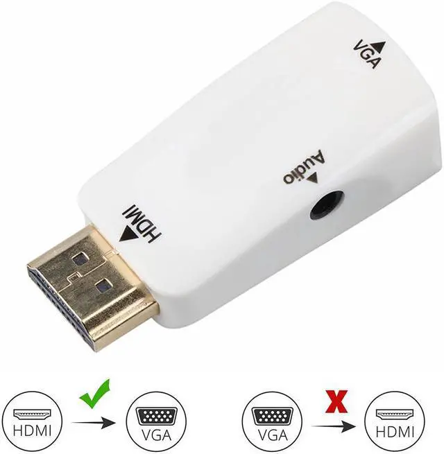 Main image of Jansicotek HDMI to VGA Adapter Converter Male to Female with 3.5mm Audio Port Support HD 1080P  for Computer, Desktop, Laptop, PC, Monitor, Projector, HDTV, Raspberry Pi, Roku, Xbox and More - White