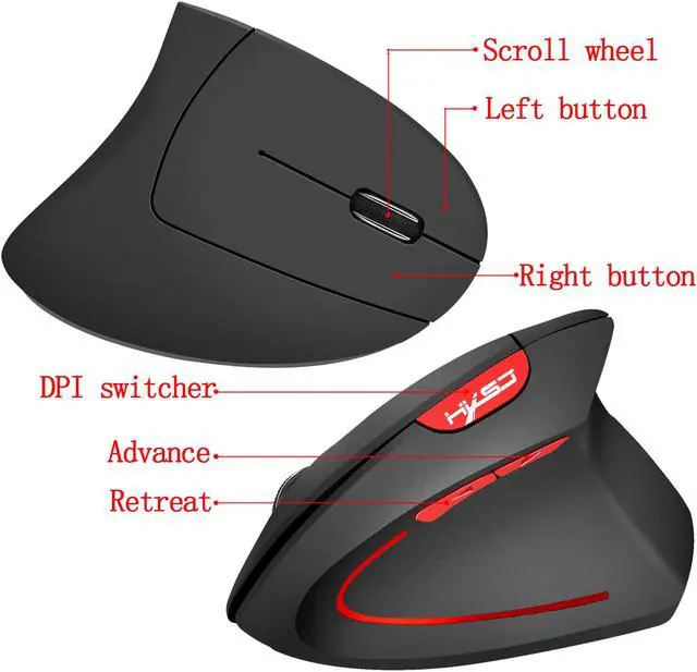 Alt view image 4 of 8 - HXSJ Vertical Mouse 2.4G Wireless Mouse Rechargeable Mouse Built-In 600 MA Battery Adjustable 2400Dpi for Windows 7/8/Vista/XP/2000 suitable for Office&Games -Black