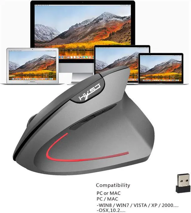 Alt view image 3 of 7 - HXSJ T22 USB 2.4G Wireless Vertical Mouse Gaming Mouse 4 Buttons 1600 1800 2400dpi For Laptops for PC Laptop Computer-Gray