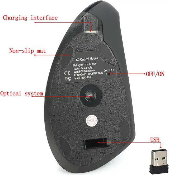 Alt view image 5 of 7 - HXSJ T22 USB 2.4G Wireless Vertical Mouse Gaming Mouse 4 Buttons 1600 1800 2400dpi For Laptops for PC Laptop Computer-Gray