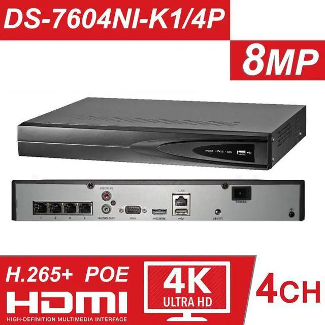 Main image of Hikvision Original English version 4K 4CH PoE NVR DS-7604NI-K1/4P 4 Channel Embedded Plug Play 4K NVR with 4 PoE Ports for IP Camera CCTV System