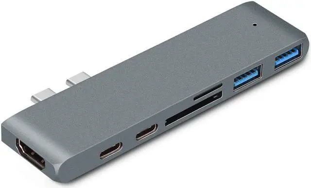 Alt view image 4 of 7 - Jansicotek USB C Hub Adapter,Dual Type C Docking with 4K HDMI,Thunderbolt 3(40Gbps) 100W Power Delivery,microSD/SD TF Card Reader, 2 x USB 3.0 Ports Hub Compatible MacBook Pro 2018/2017/2016- Gray