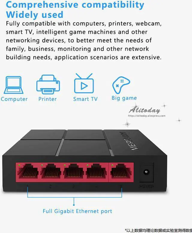Alt view image 2 of 7 - MERCURY SG105M Mini Gigabit Switch 5 Port RJ45 10/100/1000Mbps Network Switch Desktop Switch Hub Soho home switch