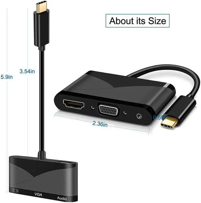 Alt view image 2 of 7 - Jansicotek USB C to HDMI/VGA/USB/Audio Adapter, 4 in 1 USB 3.1 Type-C Hub VGA/HDMI/Audio/USB Video Adapter 4K UHD, Support HDMI&VGA, Male to Female Multi-Display Video Converter