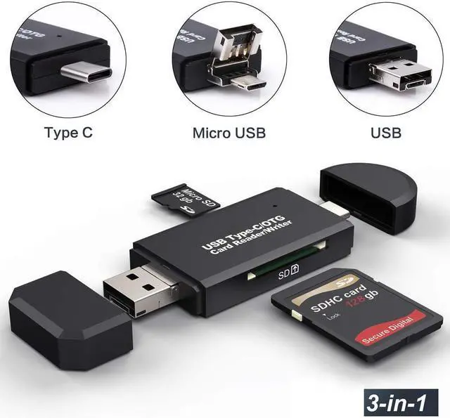 Main image of Jansicotek 3-in-1 USB2.0/Type-C/Micro-USB SD Card Reader, USB2.0 Type-C SD Card Reader OTG Adapter for SDXC, SDHC, SD, MMC, RS- MMC, Micro SDXC, Micro SD, Micro SDHC Card and UHS-I Cards