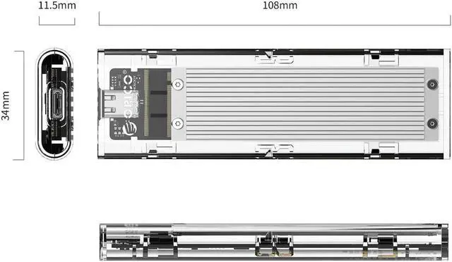 Alt view image 2 of 7 - Jansicotek M.2 SSD Enclosure for M.2 NVMe SSD,M.2 NVME to USB3.1 Type-C GEN2 10GBPS Enclosure M.2 NVME SSD Adapter M Key Portable Enclosure for Intel 660p/Samsung970 EVO/Samsung970 Pro NVME SSD-Silver