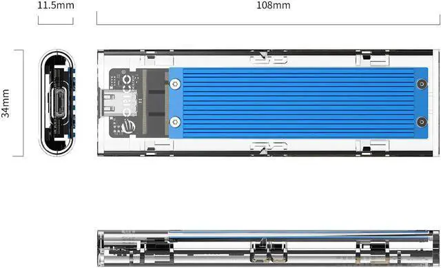 Alt view image 2 of 7 - Jansicotek USB3.1 Type-C to NVMe M.2 Mobile Hard Disk Box 10Gbps M.2 SSD Enclosure M-Key External Case Upgrade Version with USB3.1 Type-A to Type-C & Type-C to Type-C Cable (Blue)
