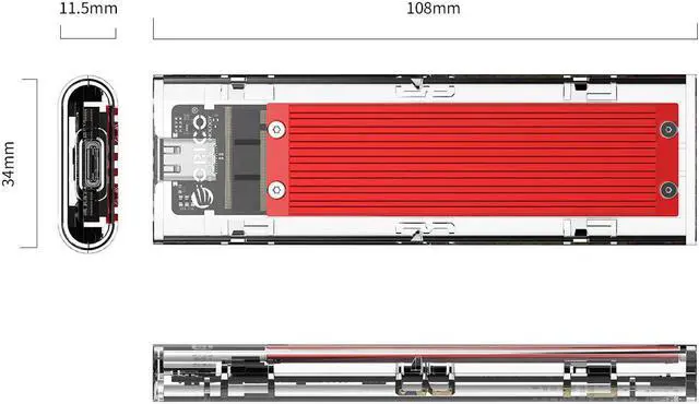 Alt view image 2 of 7 - Jansicotek USB3.1 Type-C to NVMe M.2 Mobile Hard Disk Box 10Gbps M.2 SSD Enclosure M-Key External Case Upgrade Version with USB3.1 Type-A to Type-C & Type-C to Type-C Cable (Red)